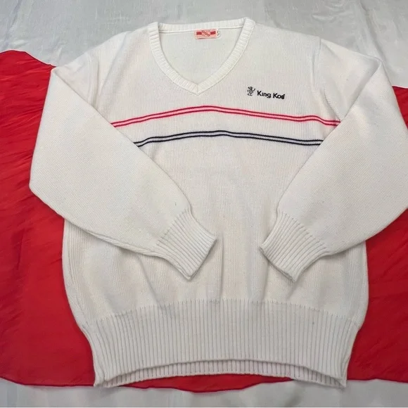 Vintage V-neck From The King Kod Brand with Red and Blue Stripes Size Medium - Picture 2 of 6